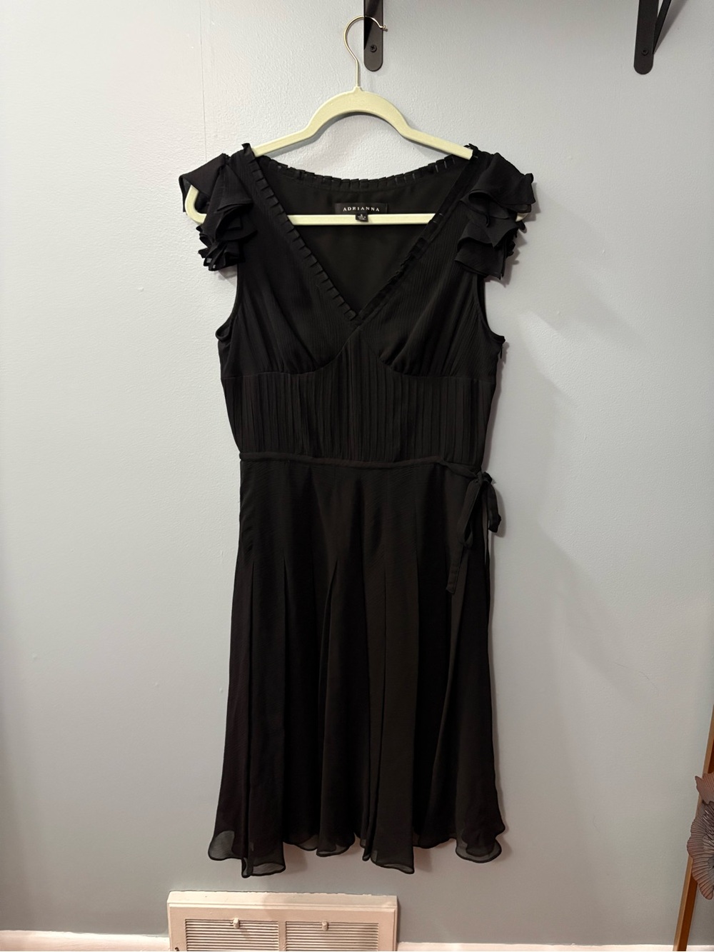 Adrianna by Adrianna Papell Black Ruffle-Shoulder V-Neck Midi Dress